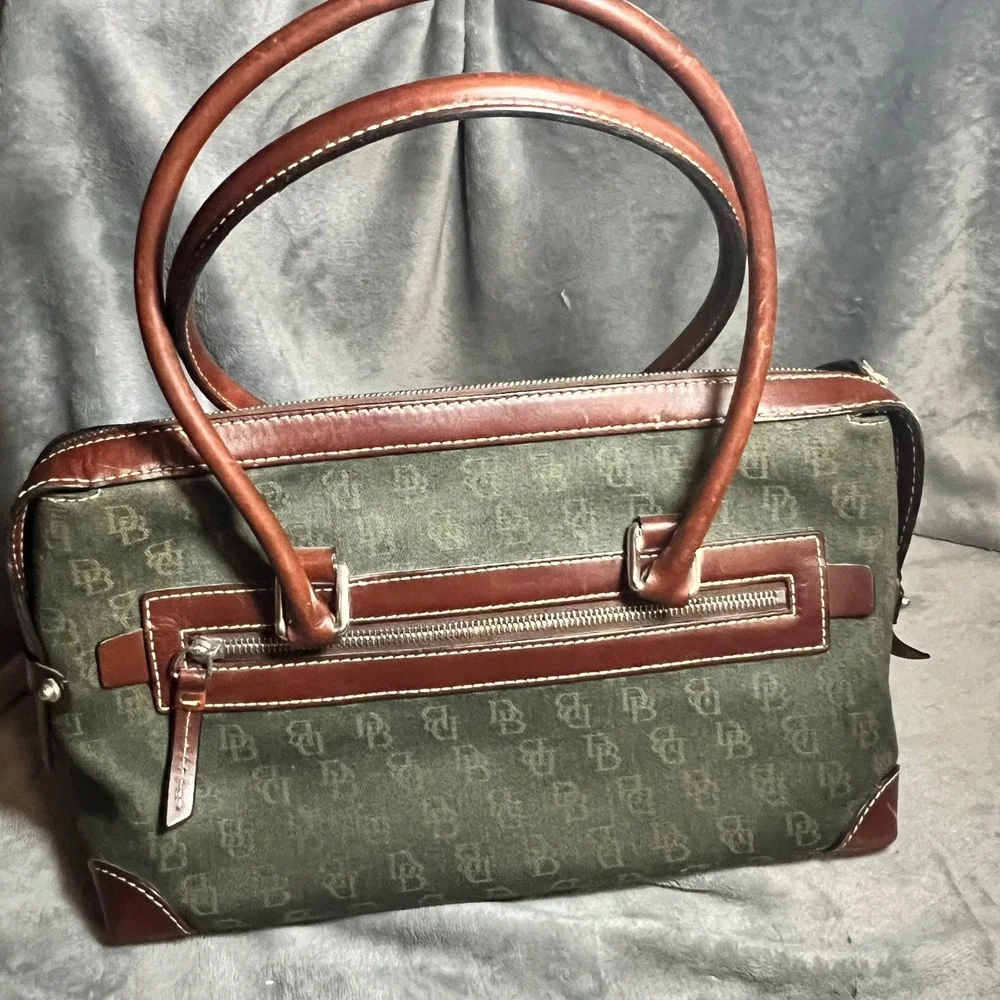 Vintage Dooney Bourke Olive Monogram Satchel Leather Y2K Academia Purse 90's